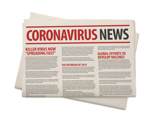 Mockup of Coronavirus Newspaper, News related of the COVID-19 with the the headline in paper media press production concept isolated white background