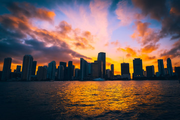 city miami skyline sunset cityscape skyscraper buildings sea sky clouds downtown silhouette prints panorama silhouette architecture aquatic dusk landmark © Alberto GV PHOTOGRAP