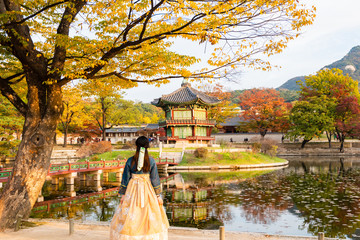 Korean girls national dressat Gyeongbokgung Palace Seoul,South Korea. - 335970102