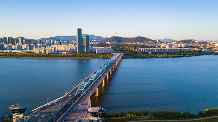 Fototapeta na wymiar Aerial View of Seoul City Skyline,South Korea.