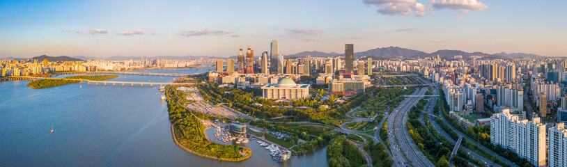 Panorama  Aerial view of Seoul city Skyline,South Korea. - 335970166