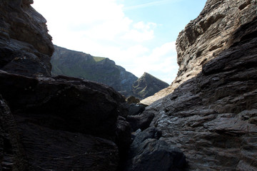Bedruthan Steps (England), UK - August 13, 2015: Bedruthan Steps beach and coast, Cornwall, United Kingdom.