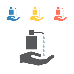 Hand hygiene with cleaning product. Vector signs for web graphics.