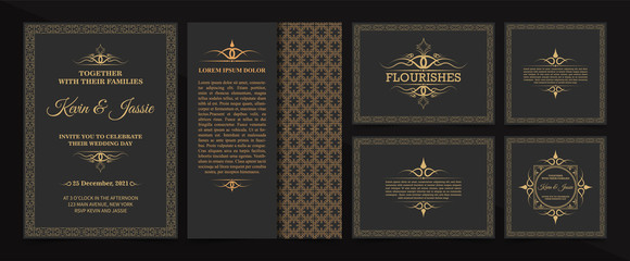 Fototapeta na wymiar collection Invitation card vector design vintage style
