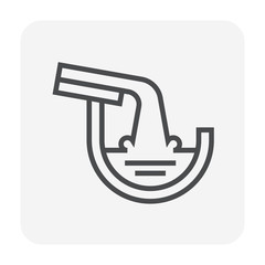 Half round style gutter vector icon. Also call rain gutter or eavestrough. Include rainwater flow off roof. That is water discharge and drainage system to protect exterior wall of building from damage