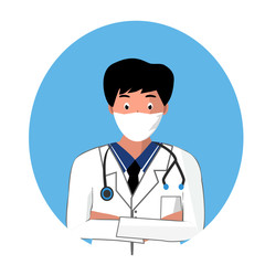Obraz premium Doctor close up on blue background with stethoscope Medical background. Vector illustration Medic doctor avatar in a flat style.