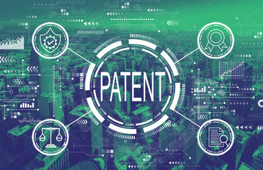 Patent concept with downtown San Francisco skyline buildings