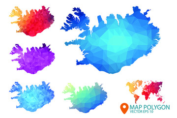 Iceland Map - Set of geometric rumpled triangular low poly style gradient graphic background , Map world polygonal design for your . Vector illustration eps 10.
