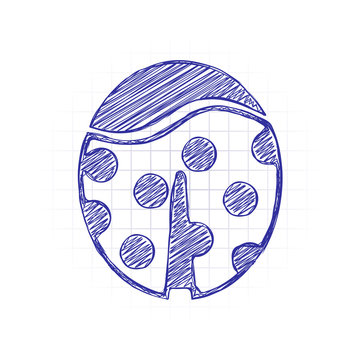 Ladybug icon. Hand drawn sketched picture with scribble fill. Blue ink. Doodle on white background