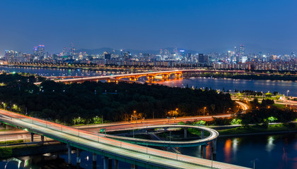 Fototapeta na wymiar Sunset of Seoul City Skyline,South Korea.