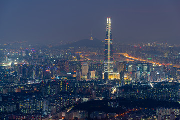 Fototapeta na wymiar Sunset of Seoul City Skyline,South Korea.