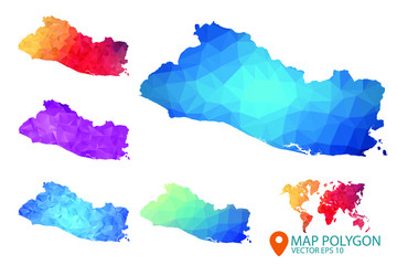 El Salvador Map - Set of geometric rumpled triangular low poly style gradient graphic background , Map world polygonal design for your . Vector illustration eps 10.