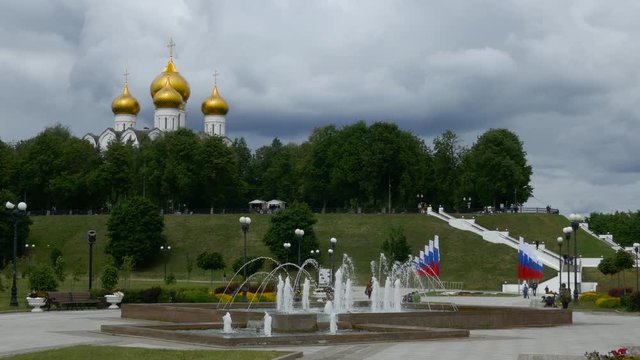 Long shot of Yaroslavl Embankment in Russia