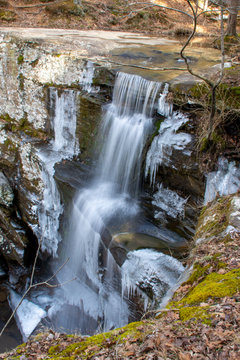 Stonefort, Illinois / United States -  February 15 2020: Burden Falls in the Winter / Waterfall