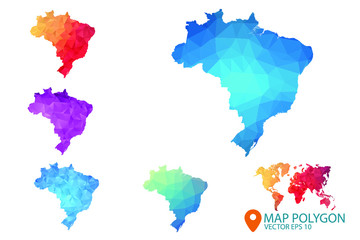 Fototapeta na wymiar Brazil Map - Set of geometric rumpled triangular low poly style gradient graphic background , Map world polygonal design for your . Vector illustration eps 10.