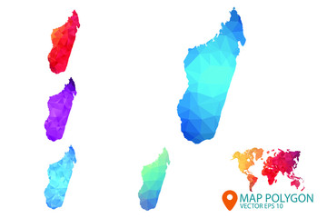 Madagascar Map - Set of geometric rumpled triangular low poly style gradient graphic background , Map world polygonal design for your . Vector illustration eps 10.