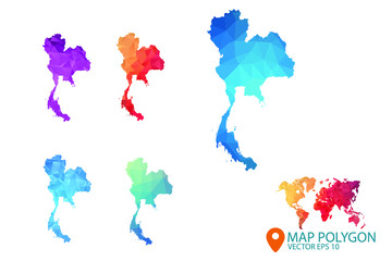 Thailand Map - Set of geometric rumpled triangular low poly style gradient graphic background , Map world polygonal design for your . Vector illustration eps 10.