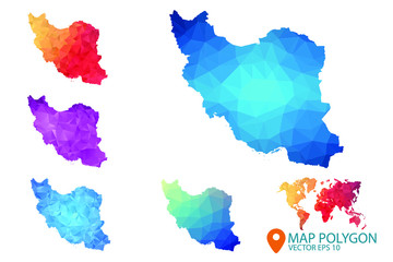 Iran Map - Set of geometric rumpled triangular low poly style gradient graphic background , Map world polygonal design for your . Vector illustration eps 10.