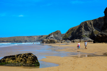 Bedruthan Steps (England), UK - August 13, 2015: Bedruthan Steps beach and coast, Cornwall, United Kingdom.