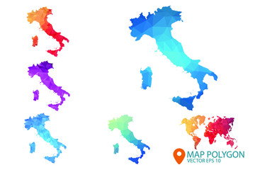 Obraz premium Mapa Włoch - zestaw geometrycznego popsutego trójkątnego trójkątnego tła graficznego gradientu w stylu low poly, wielokątny projekt mapy świata dla twojego. Ilustracja wektorowa eps 10.