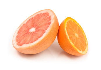 Grapefruit and Orange on a White Background