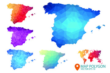 Spain Map - Set of geometric rumpled triangular low poly style gradient graphic background , Map world polygonal design for your . Vector illustration eps 10.