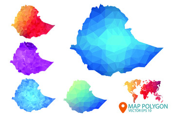 Ethiopia Map - Set of geometric rumpled triangular low poly style gradient graphic background , Map world polygonal design for your . Vector illustration eps 10.