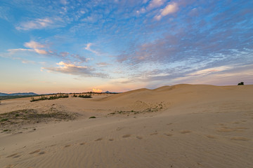 Fototapeta na wymiar Beautiful beach sand dune under sunset sky 