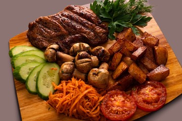 Shashlyk with vegetables and carrot salad shot