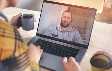 Man making video call using laptop Online learning, communication or brainstorm concept