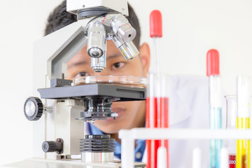 Children science concept, Portrait of teenager students educate in laboratory or classroom about chemical solution