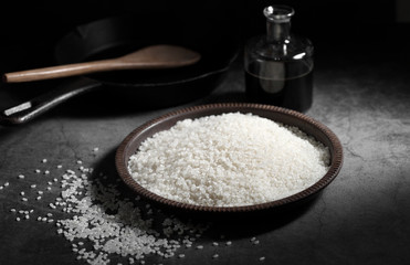 close up Japanese rice in dark background, Japanese rice in kitchen