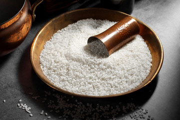 close up Japanese rice in dark background, Japanese rice in kitchen