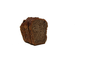 cut wholewheat bread isolated on white background