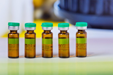 flasks with medicines laboratory bench