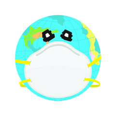 Globe in the hand with mask on a Covid 19 or Coronavirus  map confirmed cases report worldwide globally. Maps show where the coronavirus has spread.