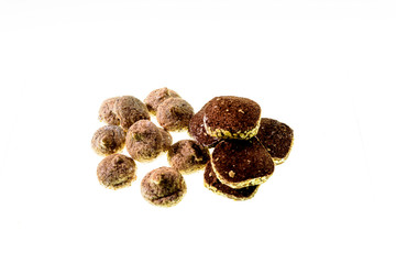 Cookies with chocolate filling isolated against a white background