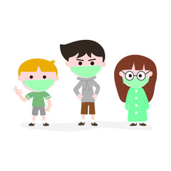 Cute children in different look wearing a face mask. COVID-19 hygiene promotion.