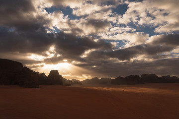 Fototapeta na wymiar Wadi Rum desert in a beautiful morning sunrise, Jordan, Arab