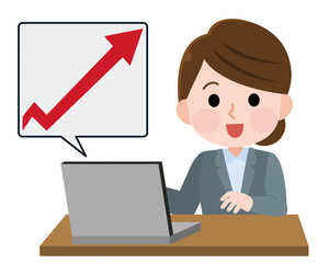 株価　売上　アップ　女性　イラスト