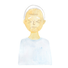 水彩　手描き　人物　祖父　痛い　困る　悩む