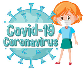 Coronavirus design with sick girl and virus cell