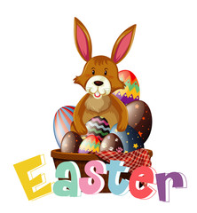 Happy Easter font design with bunny and eggs