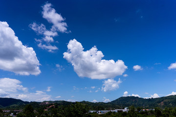 Mountain rural landscape, blue sky and clouds