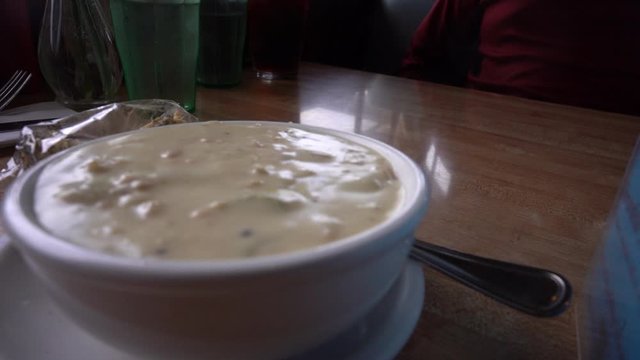 bowl of steamy clam chowder