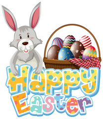 Happy Easter design with bunny and painted eggs