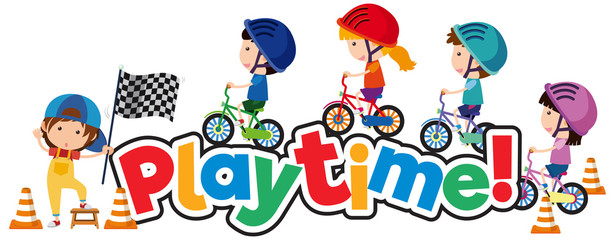 Font design for word play time with happy kids playing