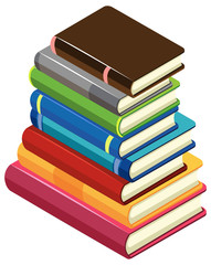 Stack of books on white background