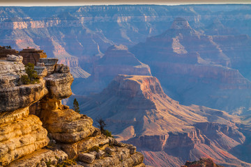 Cocina Limestone Outcroppings Near Maricopa Point with Cheops Pyramid in the Distance, South Rim,...