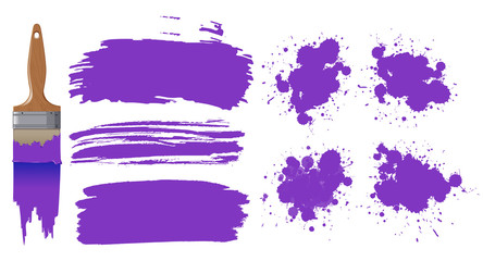 Set of watercolor painting in purple with equipments